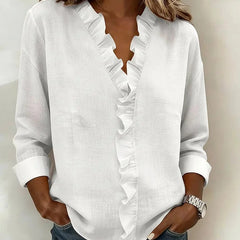 Kara Ruffled V-Neck Blouse in White