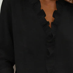 Kara Ruffled V-Neck Blouse in Black