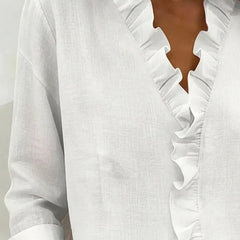 Kara Ruffled V-Neck Blouse in White