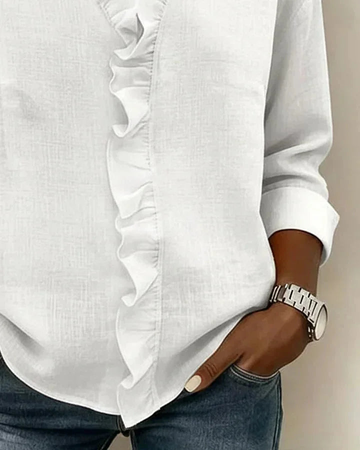 Kara Ruffled V-Neck Blouse in White