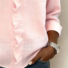 Kara Ruffled V-Neck Blouse in Pink