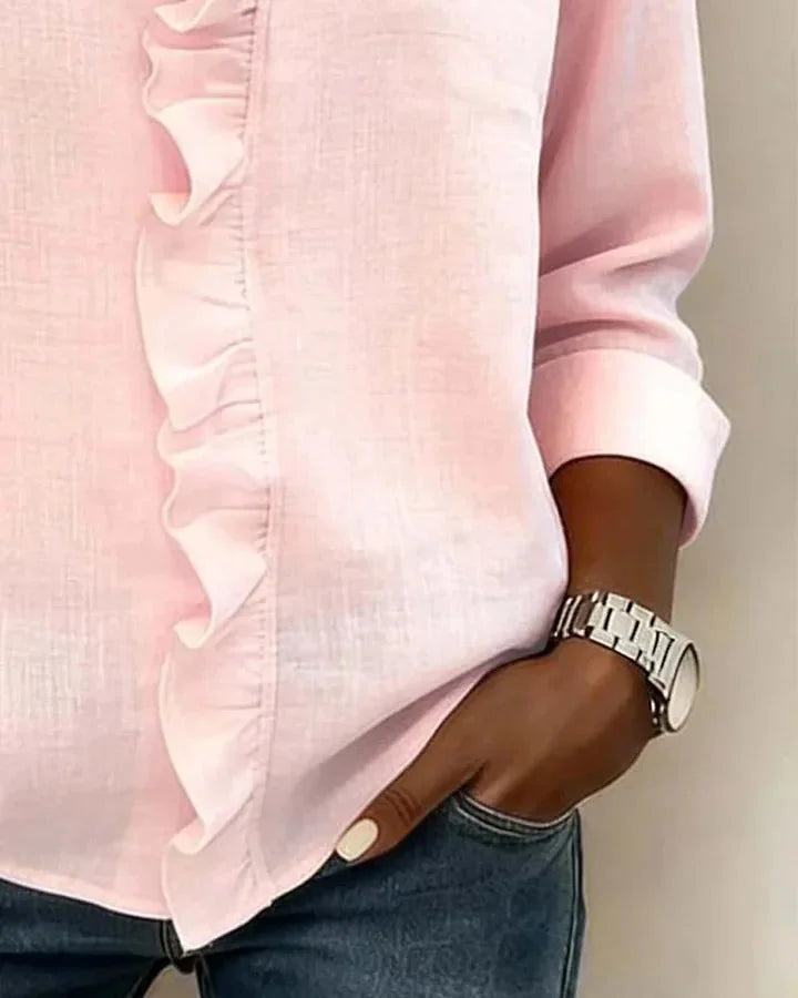 Kara Ruffled V-Neck Blouse in Pink