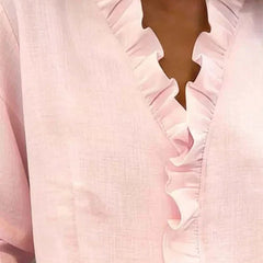 Kara Ruffled V-Neck Blouse in Pink