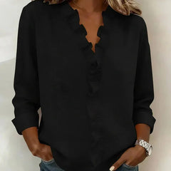 Kara Ruffled V-Neck Blouse in Black