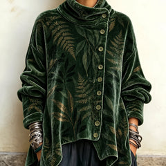 Karen Fern Print Cowl Neck Tunic in Forest Green