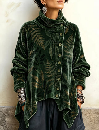 Karen Fern Print Cowl Neck Tunic in Forest Green