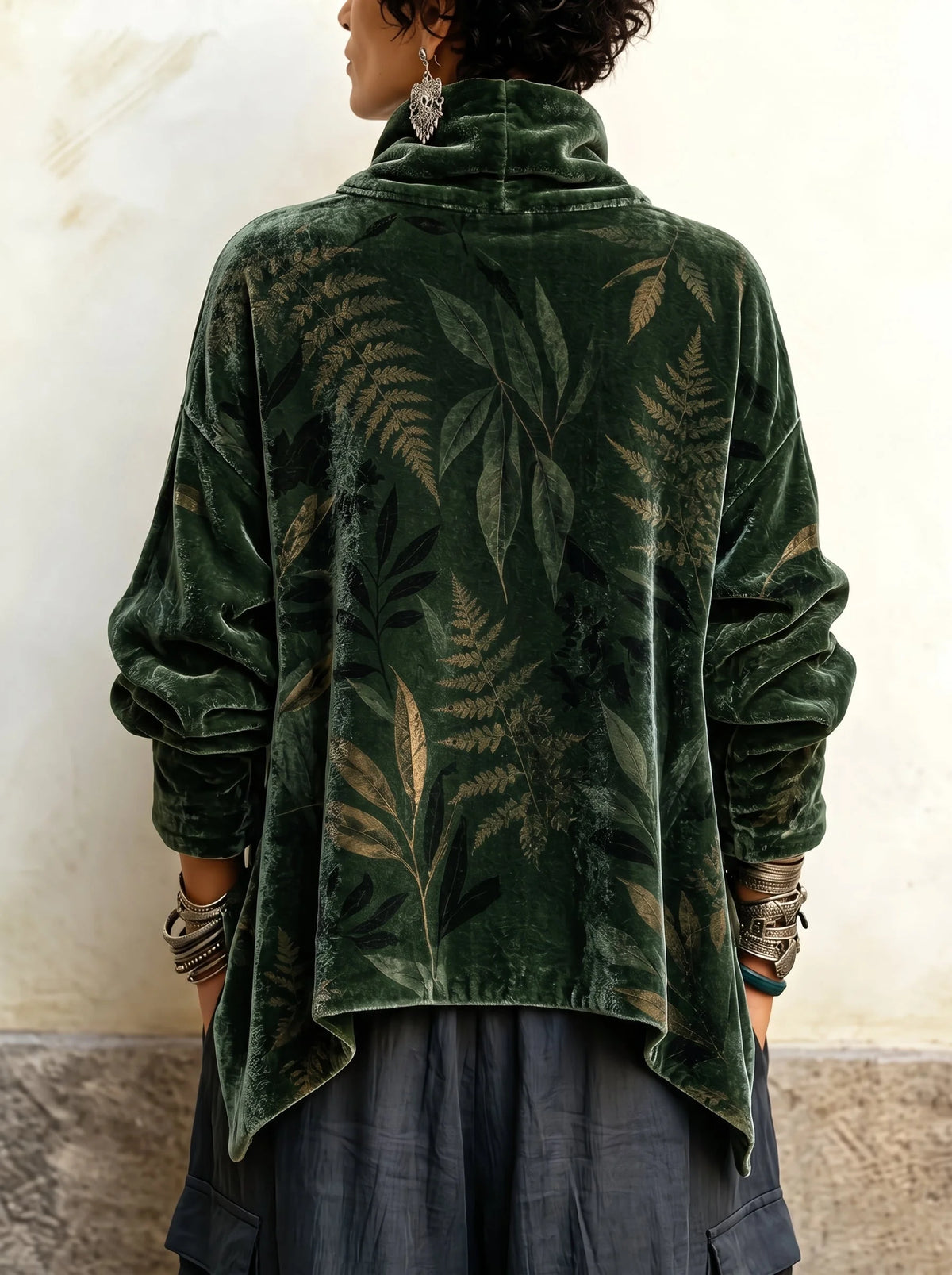 Karen Fern Print Cowl Neck Tunic in Forest Green