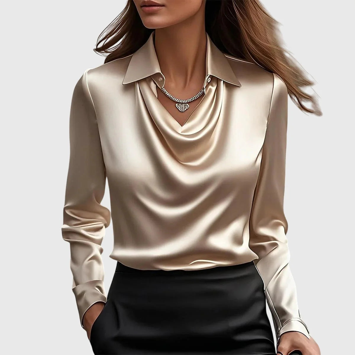 Kate Draped Cowl Neck Blouse in Champagne Gold