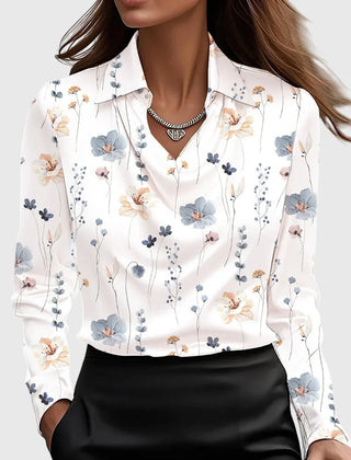 Kate Draped Cowl Neck Blouse in White Floral