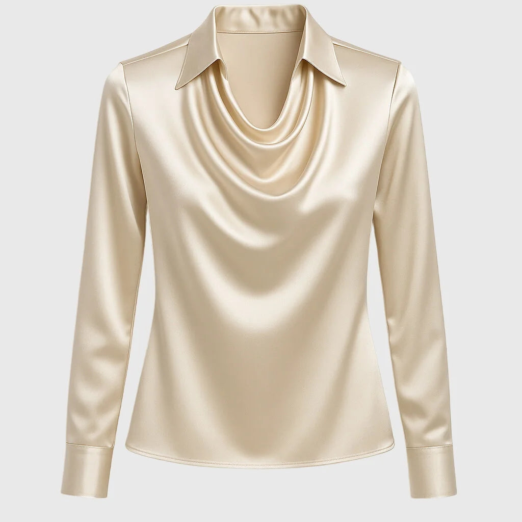 Kate Draped Cowl Neck Blouse in Champagne Gold