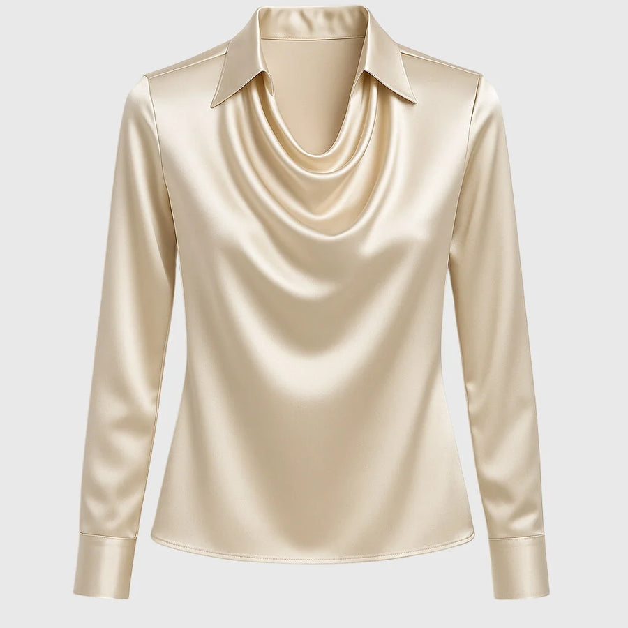 Kate Draped Cowl Neck Blouse in Champagne Gold