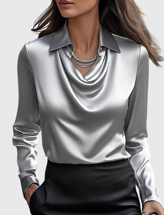 Kate Draped Cowl Neck Blouse in Silver