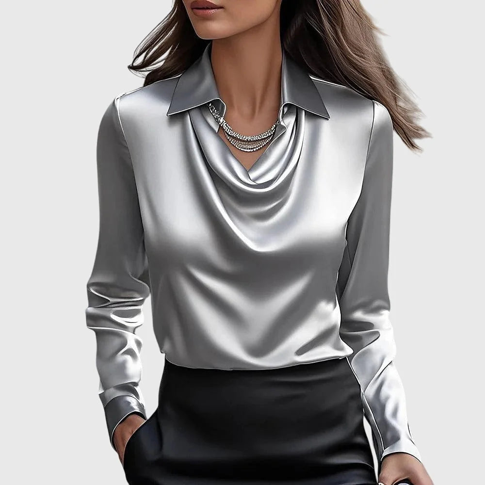 Kate Draped Cowl Neck Blouse in Silver