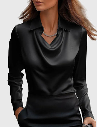 Kate Draped Cowl Neck Blouse in Black