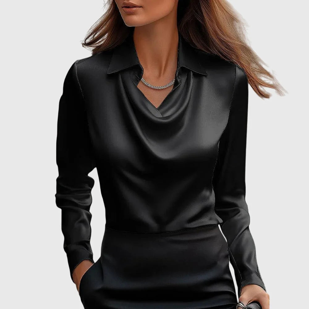 Kate Draped Cowl Neck Blouse in Black