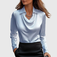 Kate Draped Cowl Neck Blouse in Light Blue