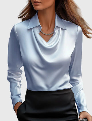 Kate Draped Cowl Neck Blouse in Light Blue