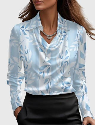 Kate Draped Cowl Neck Blouse in Light Blue Floral