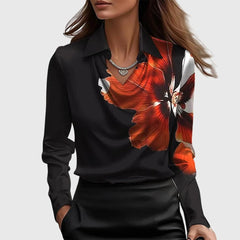 Kate Draped Cowl Neck Blouse in Black Red Floral