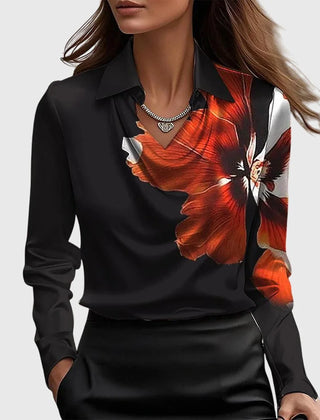 Kate Draped Cowl Neck Blouse in Black Red Floral