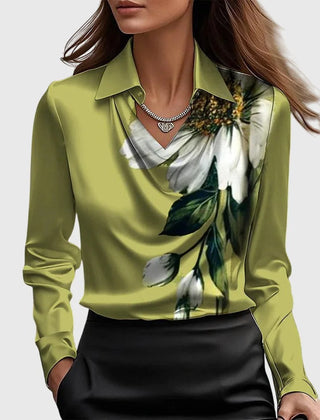 Kate Draped Cowl Neck Blouse in Green Floral