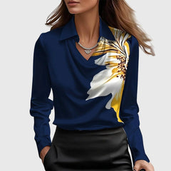 Kate Draped Cowl Neck Blouse in Navy Floral