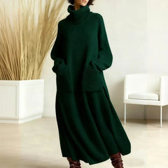 Katrina Turtleneck Maxi Sweater Dress with Pockets in Forest Green