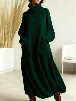 Katrina Turtleneck Maxi Sweater Dress with Pockets in Forest Green