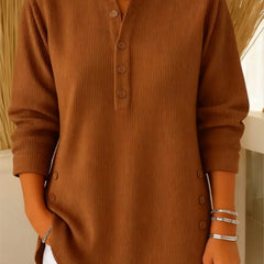 Kay Ribbed Henley Tunic Top in Brown