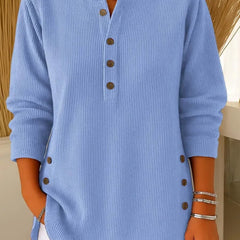 Kay Ribbed Henley Tunic Top in Light Blue