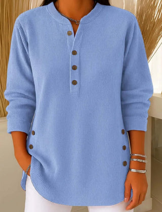 Kay Ribbed Henley Tunic Top in Light Blue
