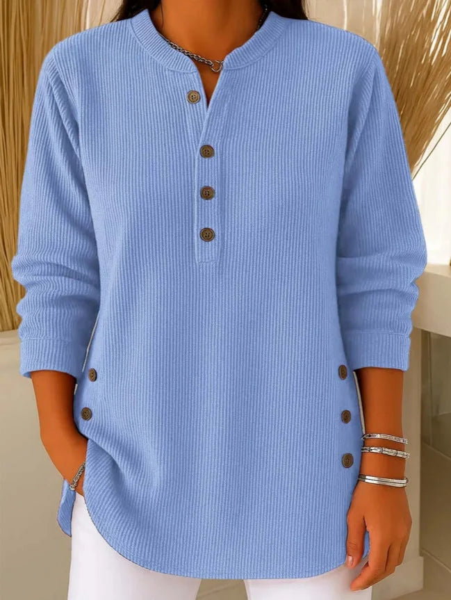 Kay Ribbed Henley Tunic Top in Light Blue