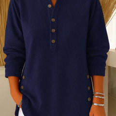 Kay Ribbed Henley Tunic Top in Navy