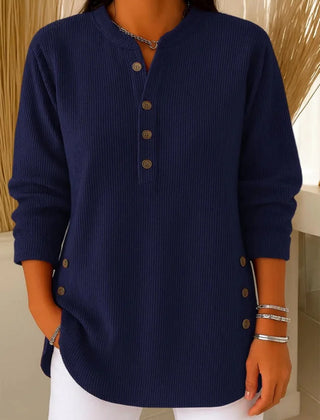 Kay Ribbed Henley Tunic Top in Navy