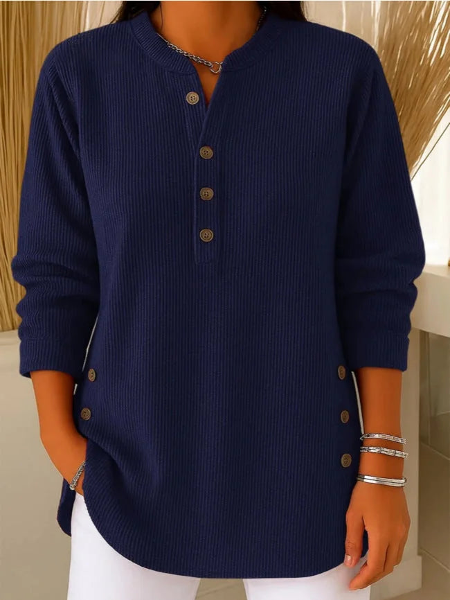 Kay Ribbed Henley Tunic Top in Navy