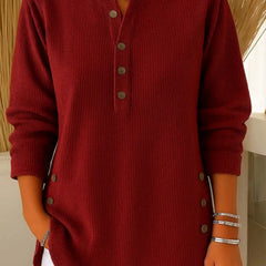 Kay Ribbed Henley Tunic Top in Burgundy