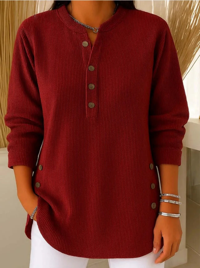 Kay Ribbed Henley Tunic Top in Burgundy