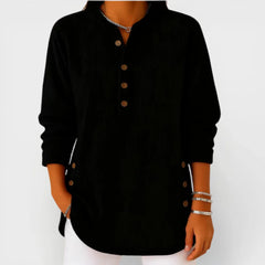 Kay Ribbed Henley Tunic Top in Black