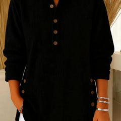 Kay Ribbed Henley Tunic Top in Black