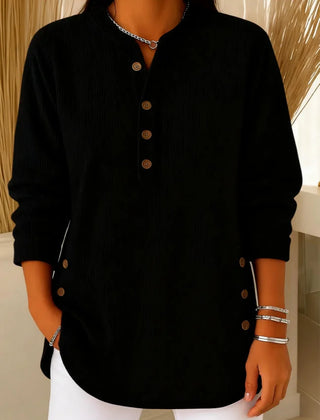 Kay Ribbed Henley Tunic Top in Black
