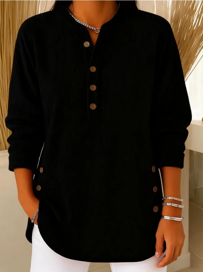 Kay Ribbed Henley Tunic Top in Black