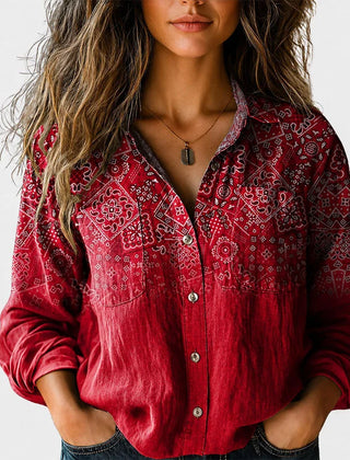 Kelly Boho Print Button-Front Shirt in Red