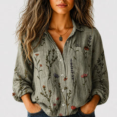 Kelly Boho Print Button-Front Shirt in Green