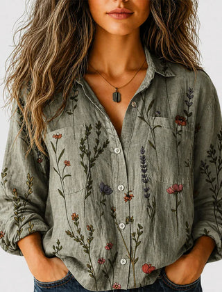 Kelly Boho Print Button-Front Shirt in Green