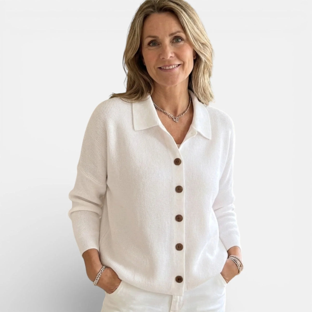 Kelsey Soft Collared Button Blouse in Ivory
