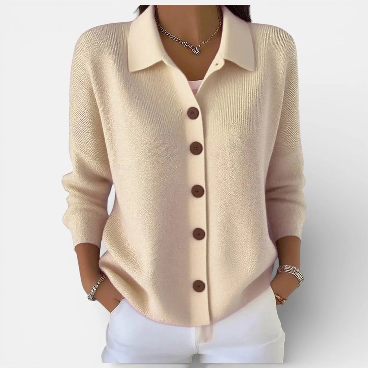 Kelsey Soft Collared Button Blouse in Apricot