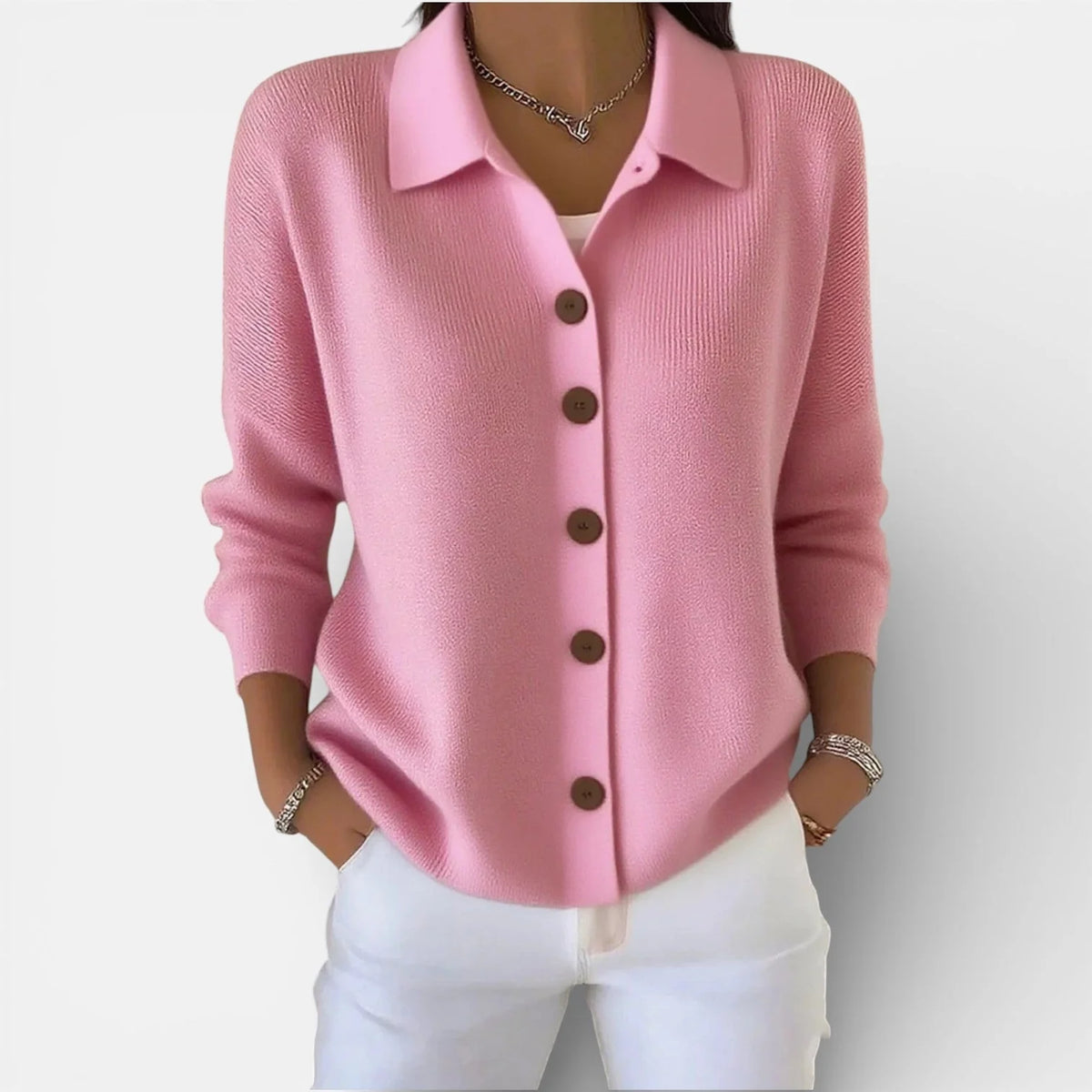 Kelsey Soft Collared Button Blouse in Pink