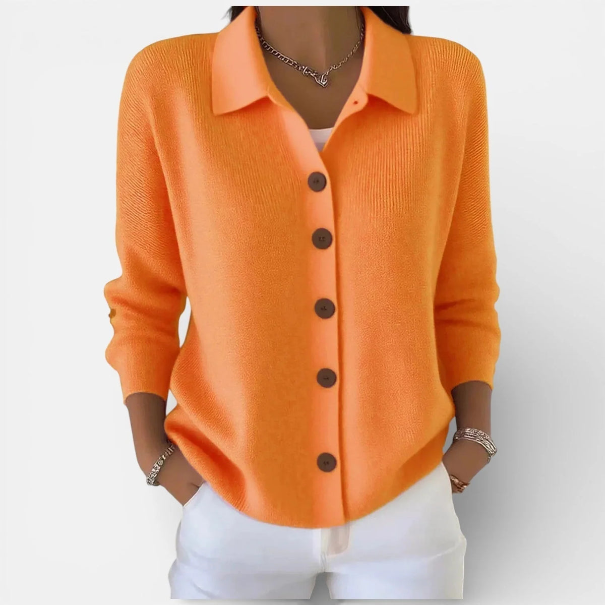 Kelsey Soft Collared Button Blouse in Orange