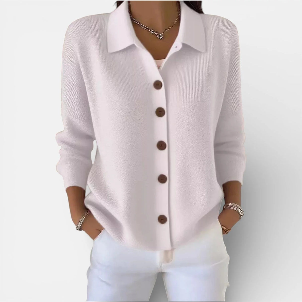 Kelsey Soft Collared Button Blouse in Ivory