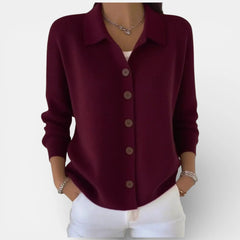 Kelsey Soft Collared Button Blouse in Burgundy